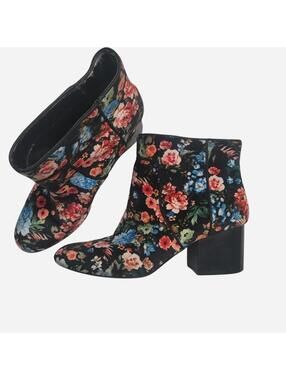 Floral Velvet Ankle Boots Chunky Heel Dark Academia Indie Size 8